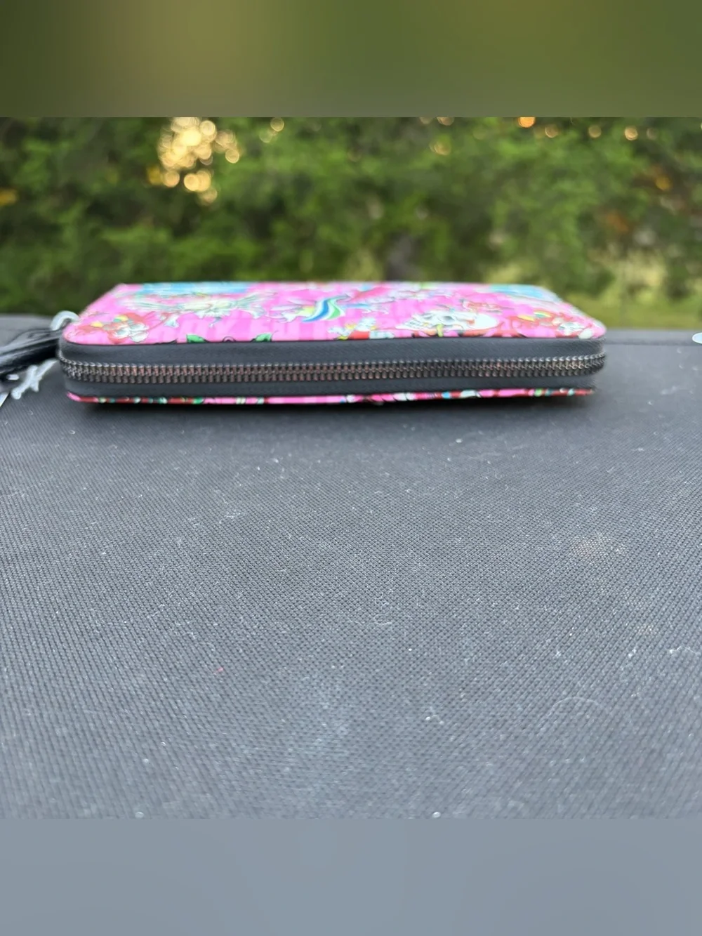 Ed Hardy Pink Tattoo-Print Zip-Around Wristlet Wallet
